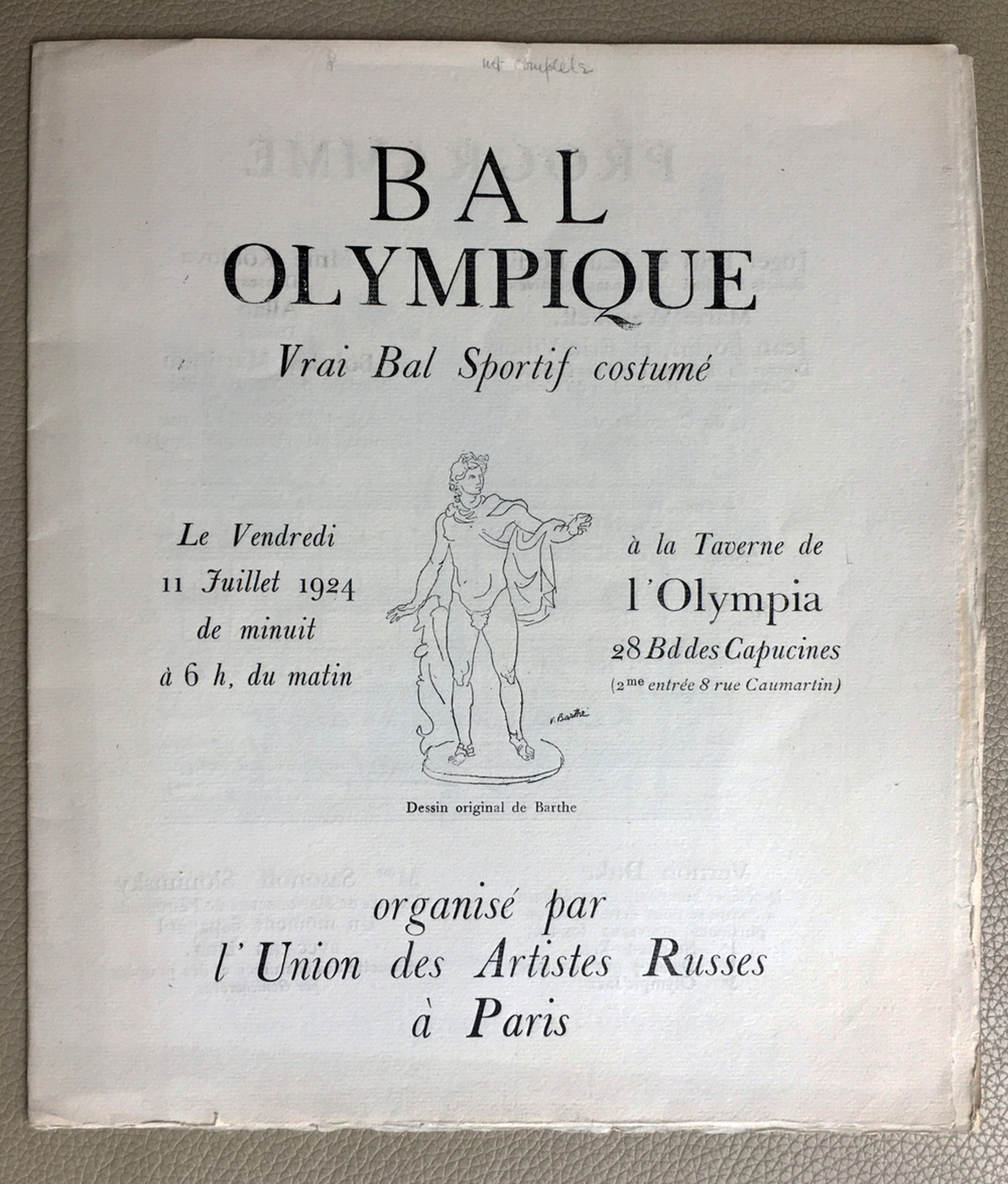 Bal Olympique Vrai Bal Sportif contumé 1924, le...