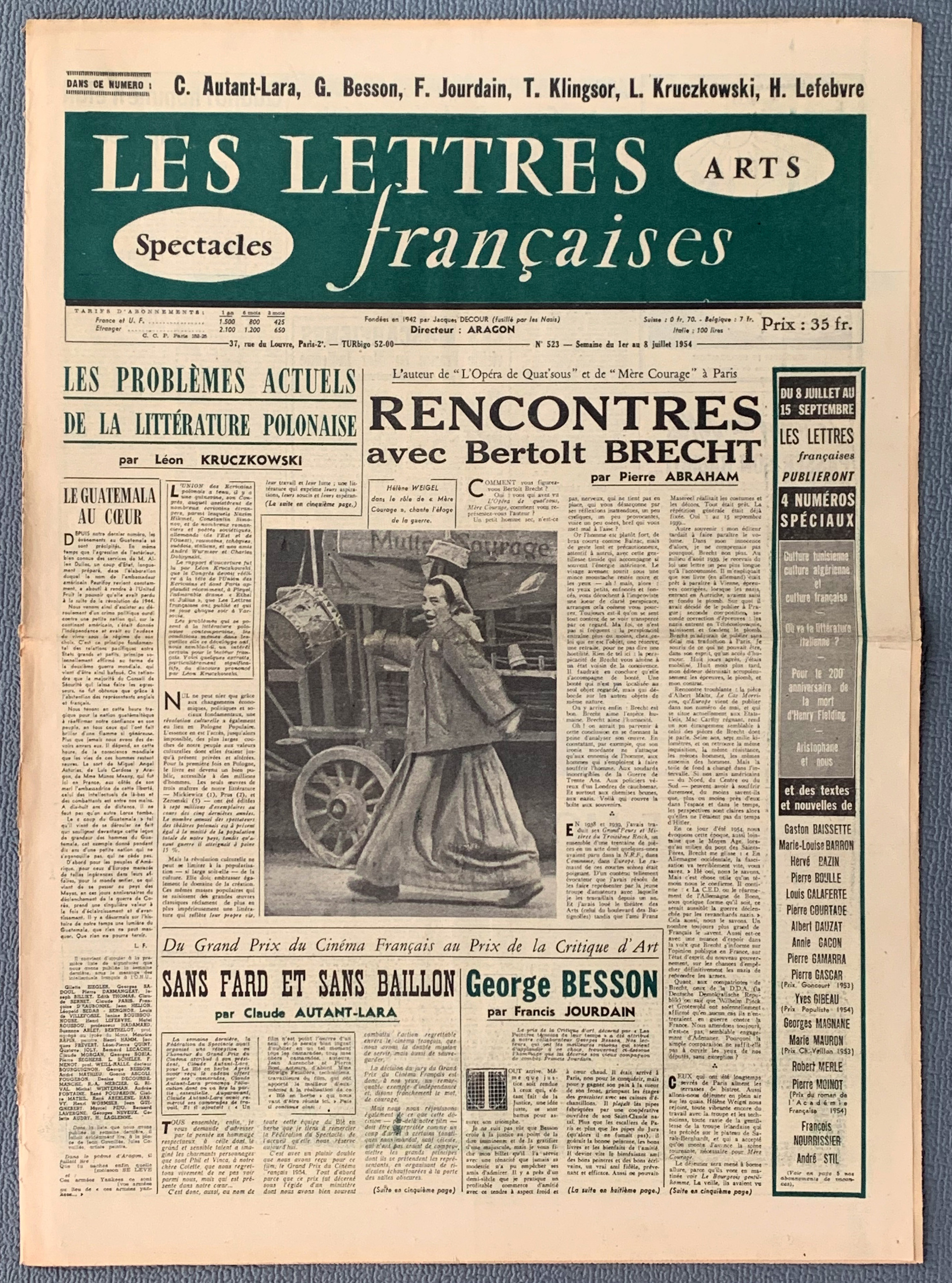 Les Lettres francaises 523 -  1 - 8. 7. 1954 - ...