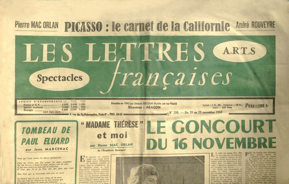 Les Lettres francaises 19-25. Novembre 1959, Nr...
