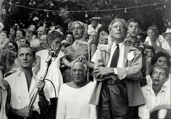 Picasso mit Jean Cocteau beim Stierkampf, Valla...