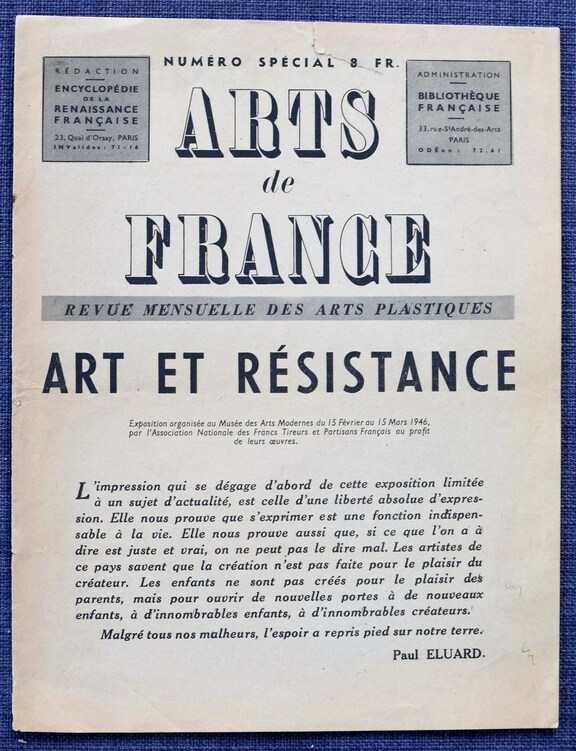 Arts de France - Art et Resistance - Declaratio...