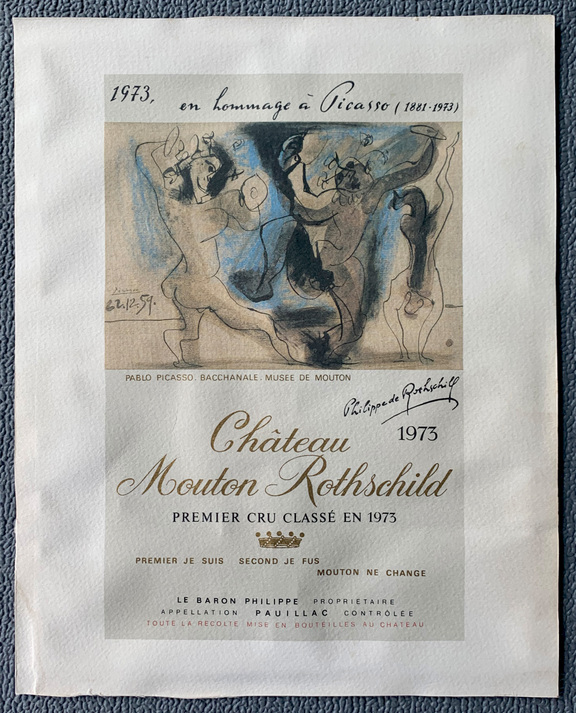 Lithografie mit dem Etikett des Château Mouton ...