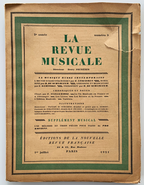 La Revue Musicale No 9,  1. Juli 1921 - Igor St...