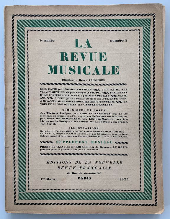 La Revue Musicale No 3, 1. März 1924 - Eric Satie