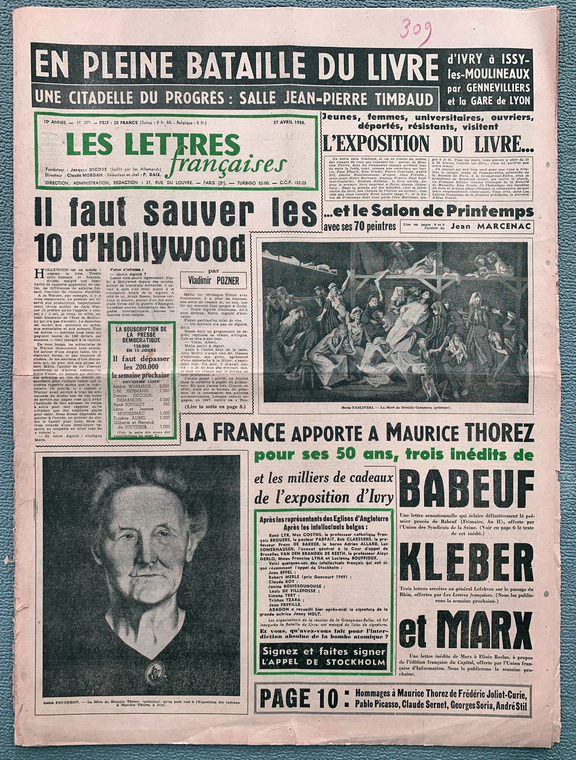 Les Lettres francaises 27. Avril 1950, Nr. 309