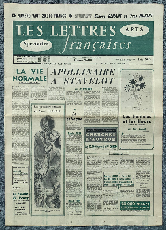 Lettres francaises 734 - 7. - 13.8. 1958 - droh...