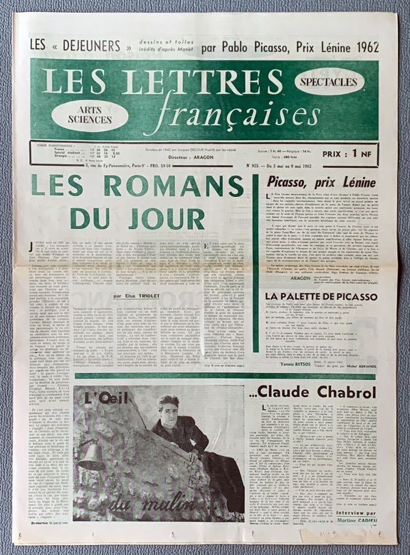 Lettres francaises 925 -  3.5-  9.5. 1962  - Pi...