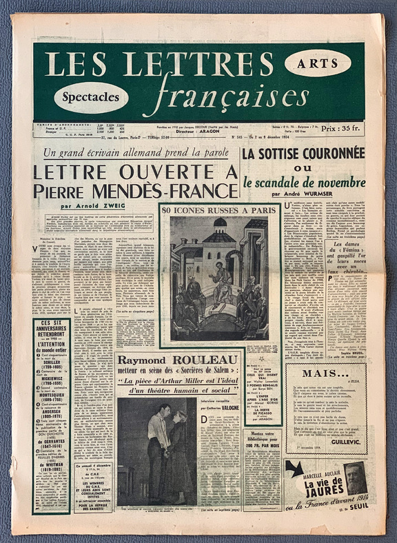 Lettres francaises 545 – 2 .- 9. Dezember 1954 ...