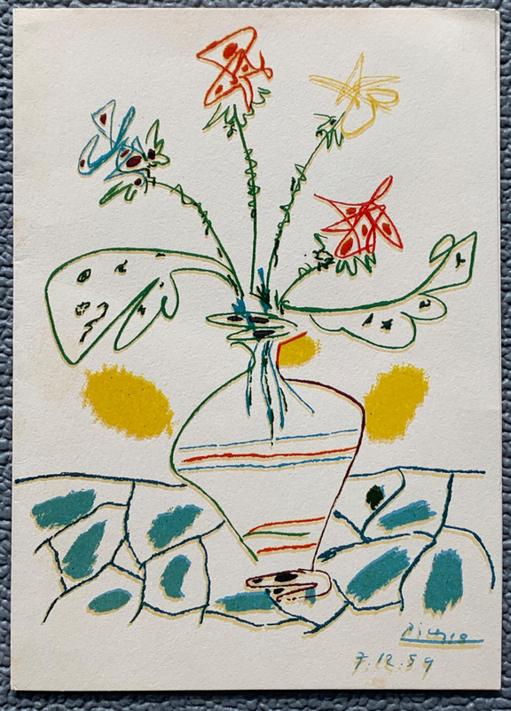 Weihnachtsbillet - Vase mit Blumen 1972