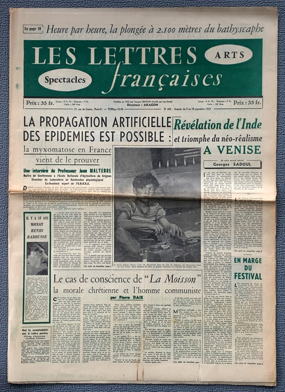 Les lettres francaises 480  - 3. - 10.Oktober 1953
