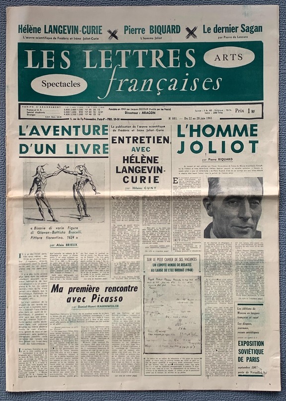 Lettres francaises 881  -  22- 28. Juni 1961,  ...